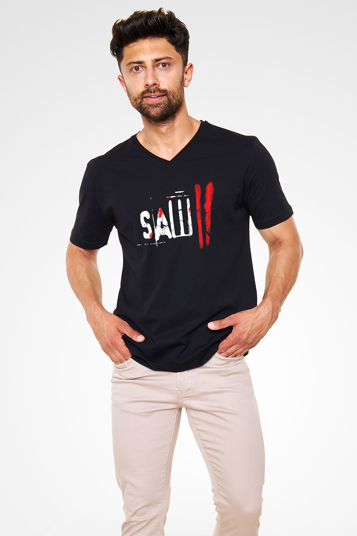 Saw Siyah Unisex V Yaka Tişört T-Shirt