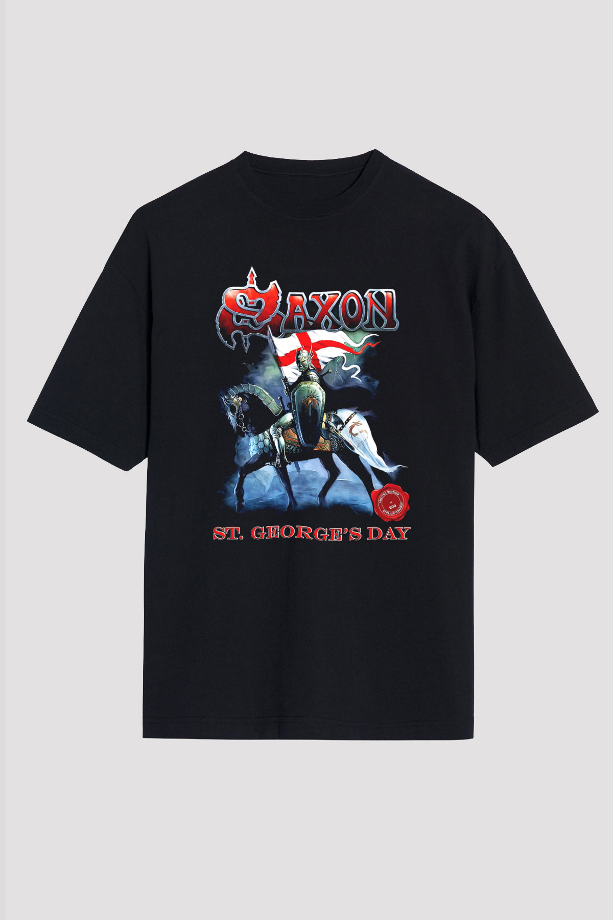Saxon Siyah Unisex Oversize Tişört T-Shirt