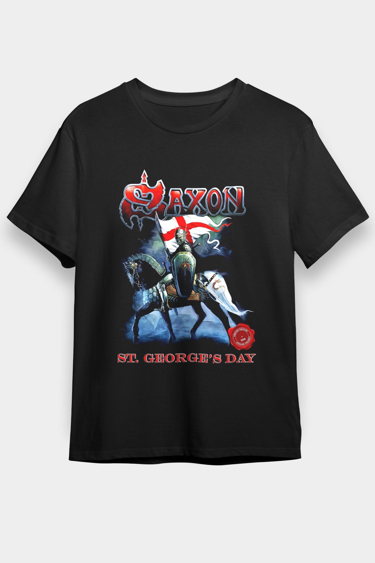Saxon Siyah Unisex Tişört T-Shirt - TişörtFabrikası