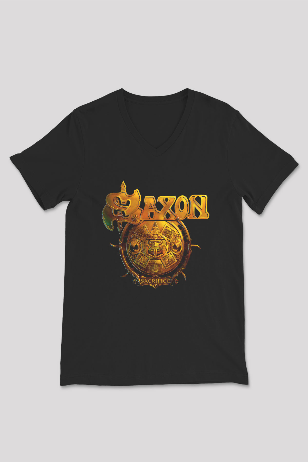 Saxon Siyah Unisex V Yaka Tişört T-Shirt