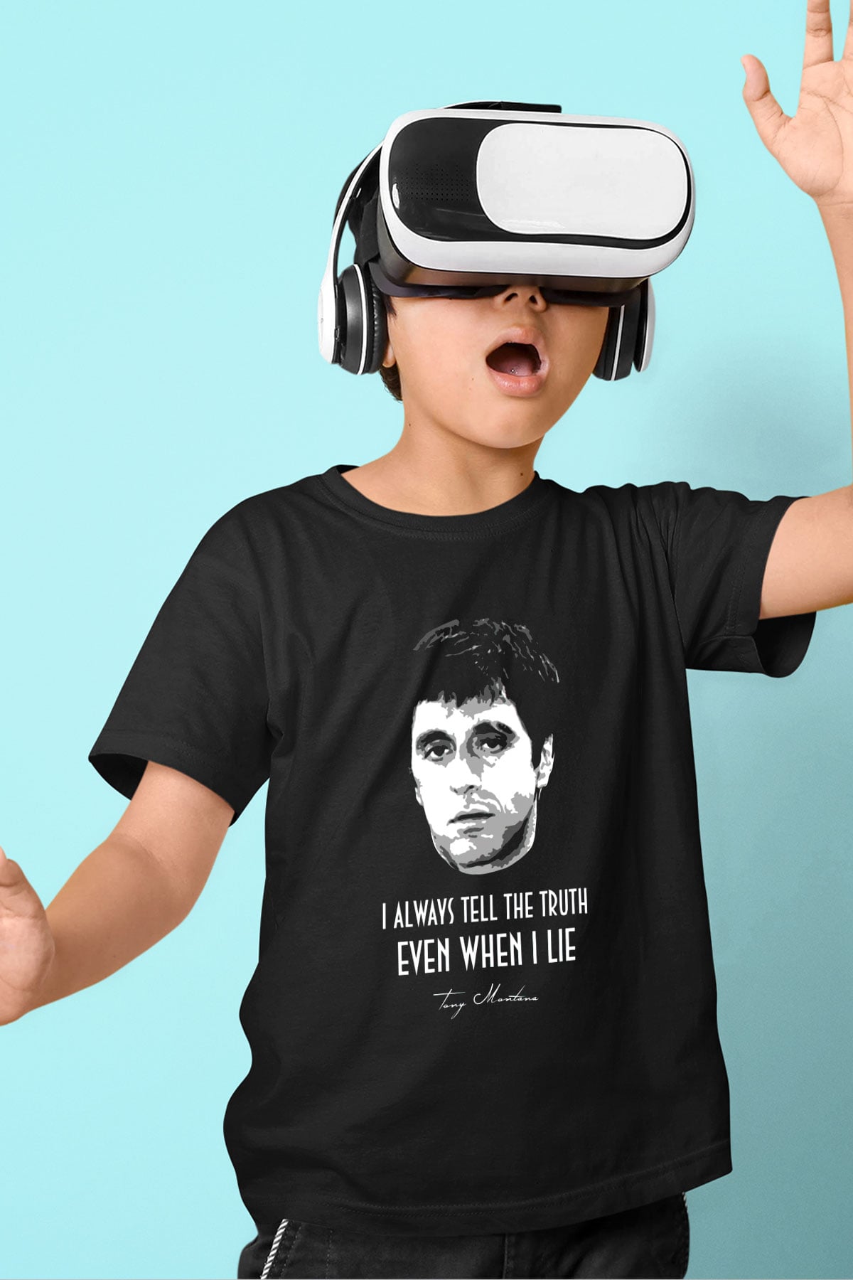 Scarface Baskılı Siyah Unisex Çocuk Tişört