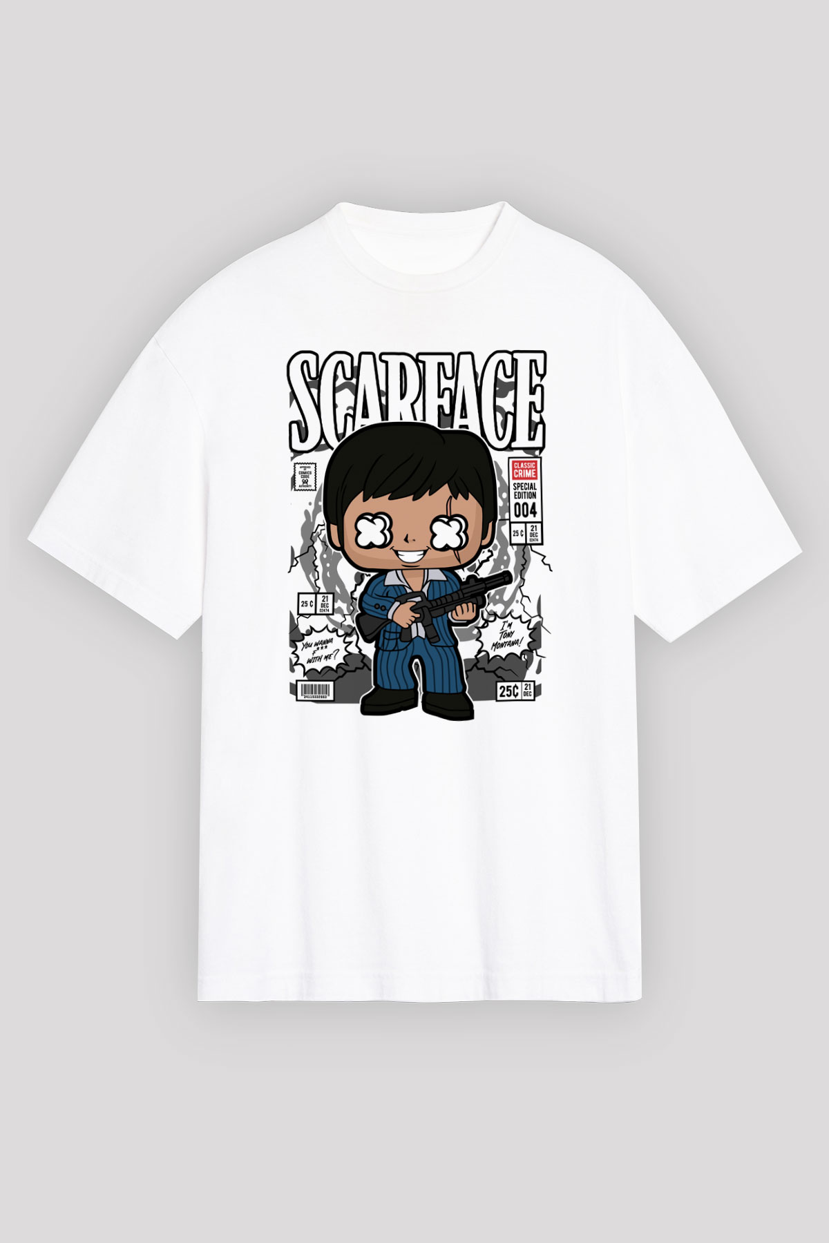 Scarface Baskılı Unisex Beyaz Oversize Tişört