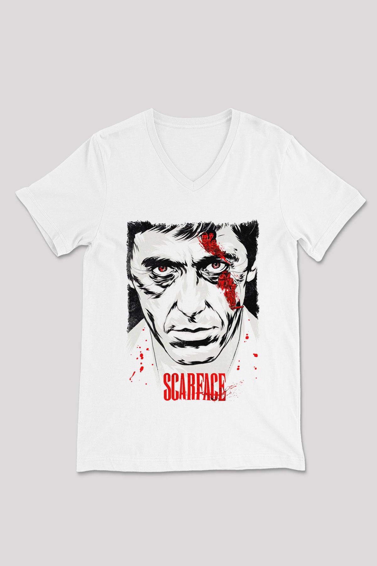 Scarface Beyaz Unisex V Yaka Tişört