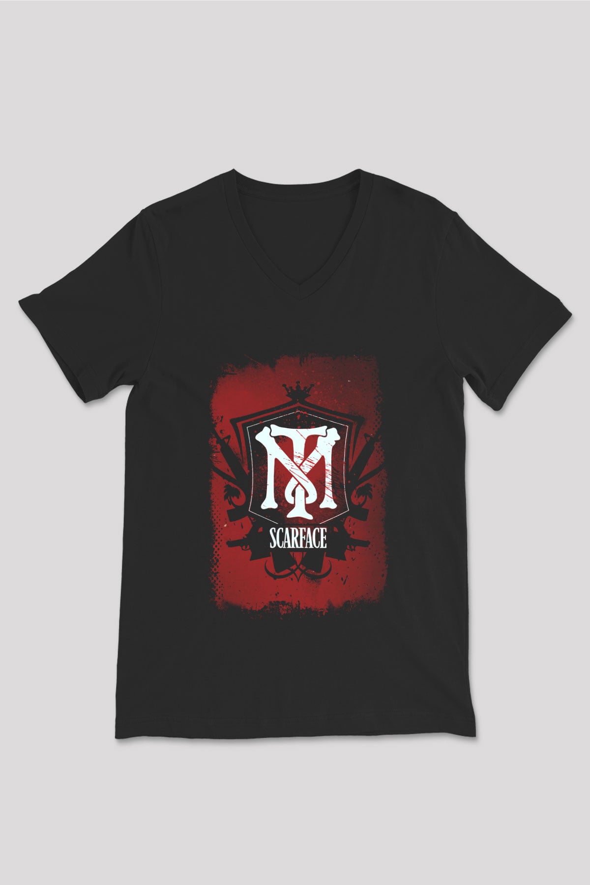 Scarface Siyah Unisex V Yaka Tişört T-Shirt
