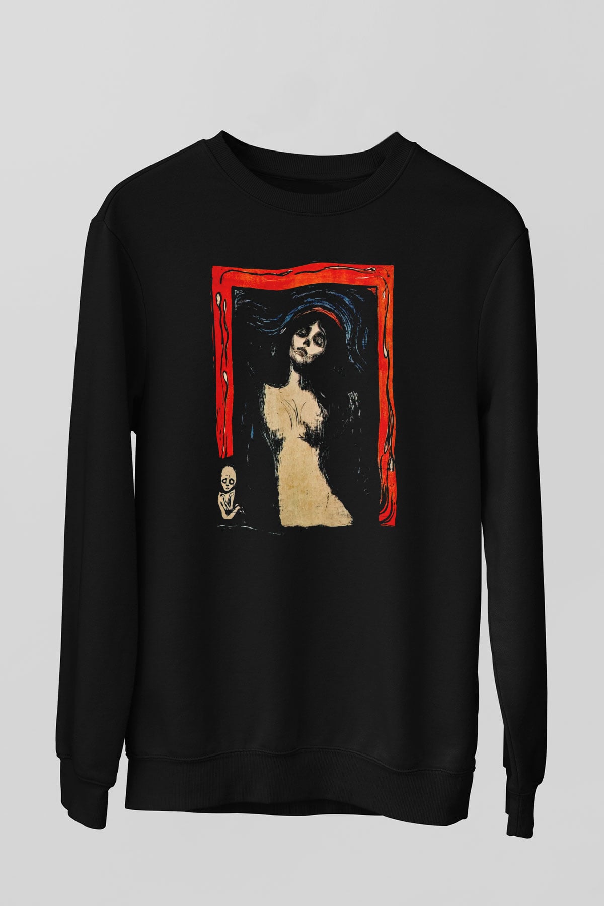 Scene I Skogen Baskılı Unisex Siyah  Sweatshirt