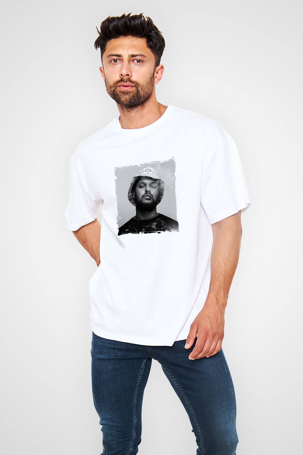 Schoolboy Q Baskılı Oversize Beyaz Tişört