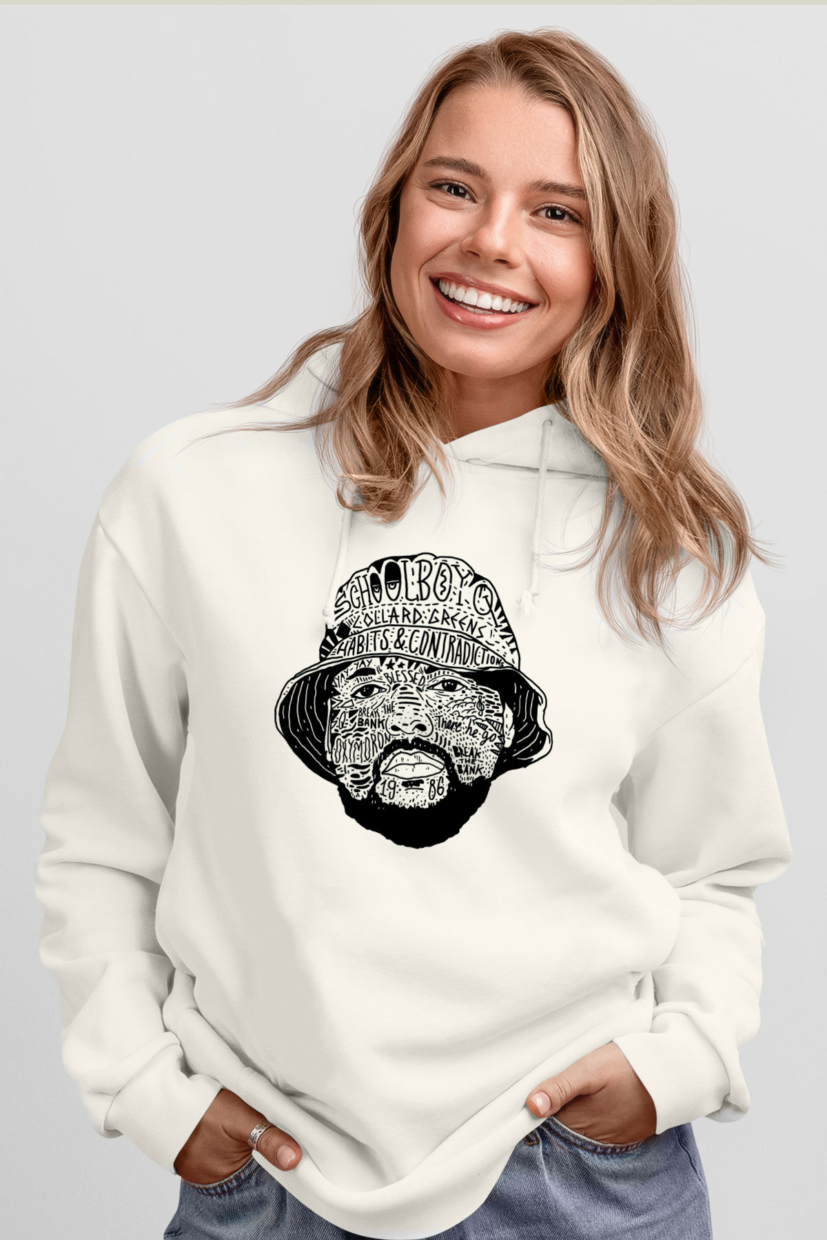 Schoolboy Q Beyaz Unisex Kapüşonlu Sweatshirt