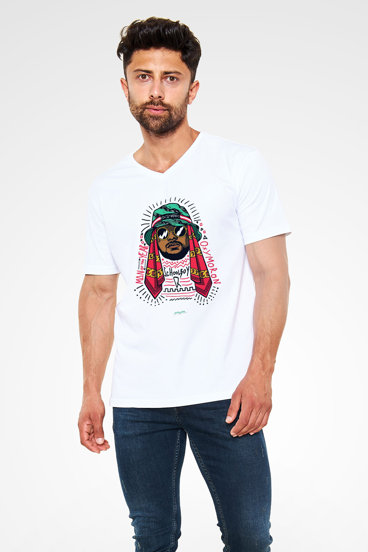Schoolboy Q Beyaz Unisex V Yaka Tişört T-Shirt