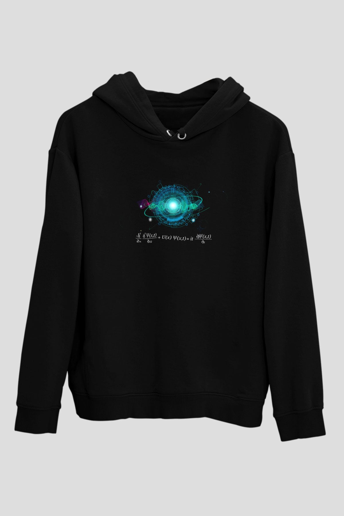 Schrödinger Dalga Denklemi Uzay Baskılı Unisex Siyah Hoodie