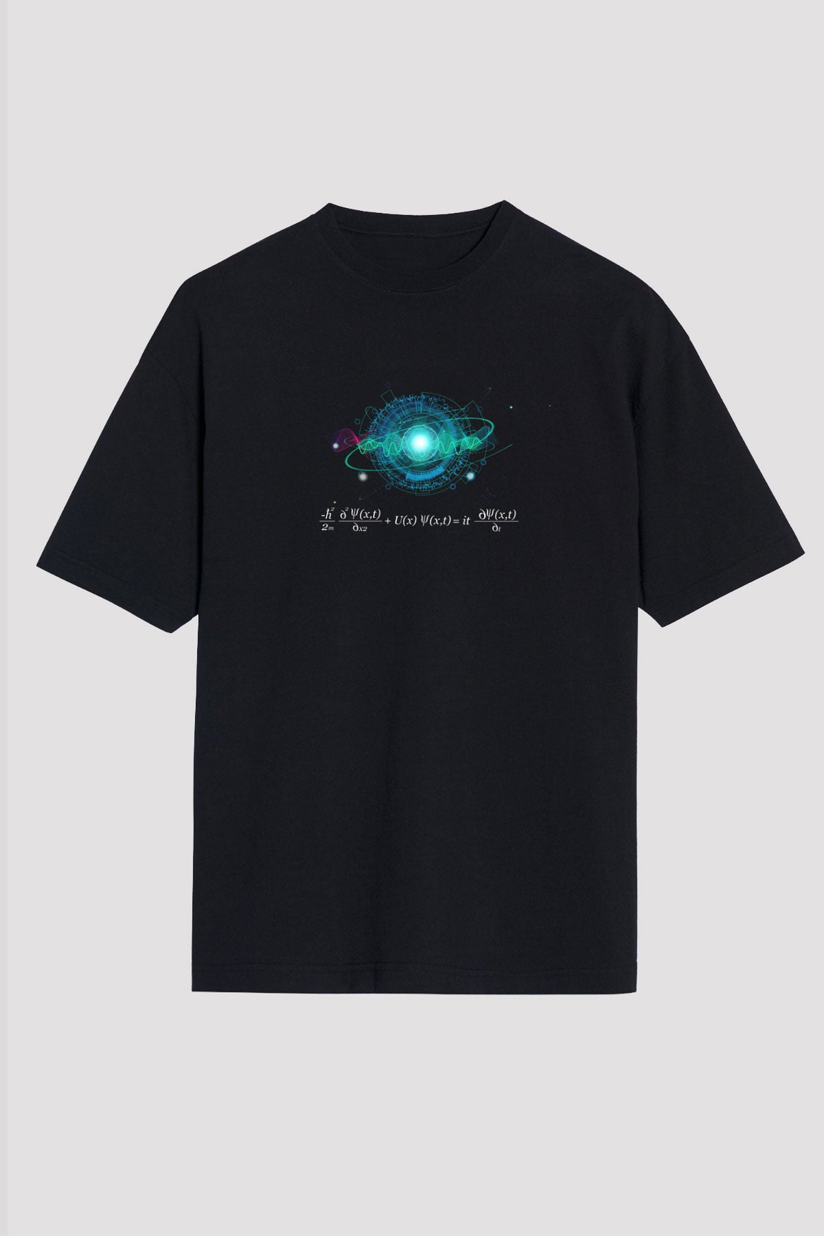 Schrödinger Dalga Denklemi Uzay Baskılı Unisex Siyah Oversize Tişört