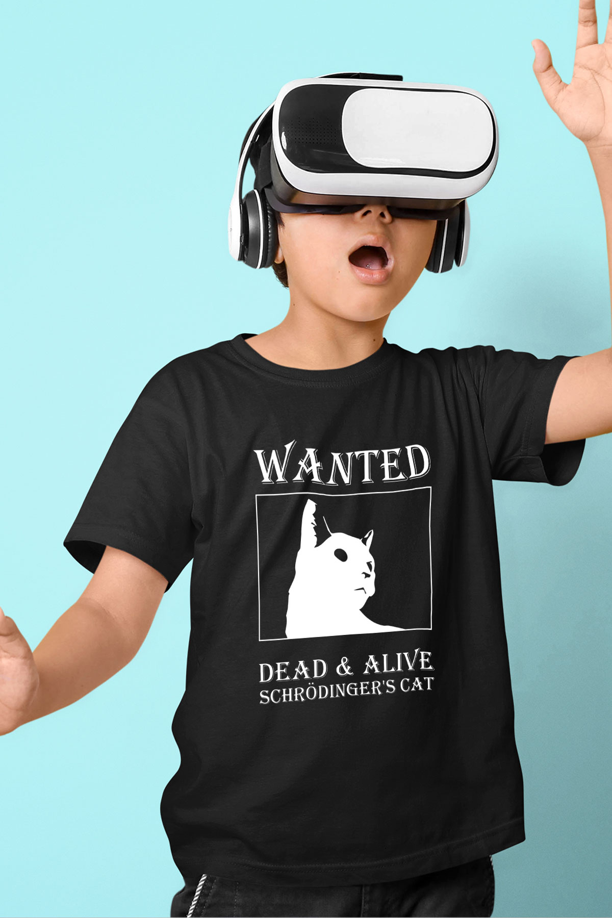 Schrödingerin Kedisi Aranıyor Baskılı Unisex Siyah Çocuk Tişörtü - Tshirt