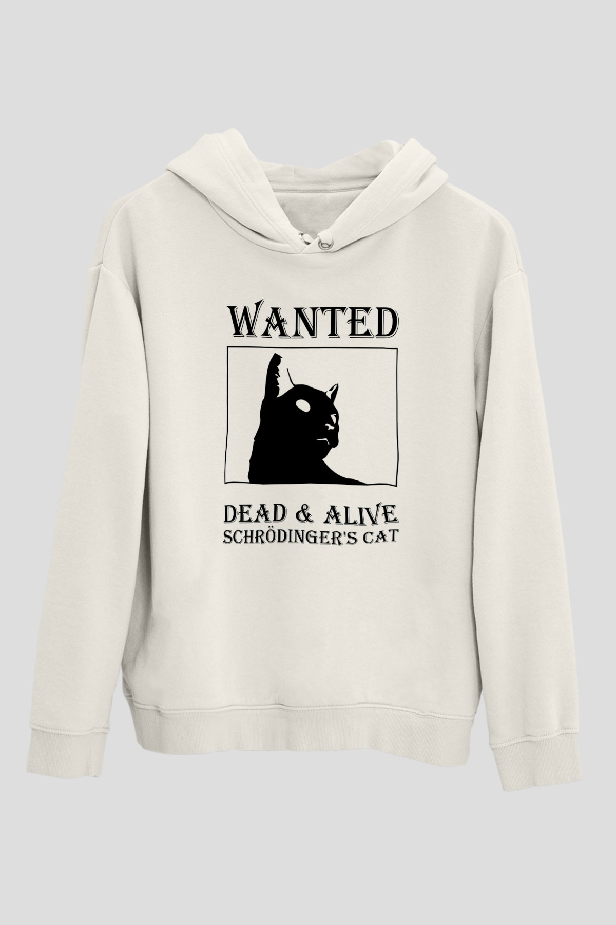 Schrödingerin Kedisi Aranıyor Baskılı Unisex Ekru Hoodie