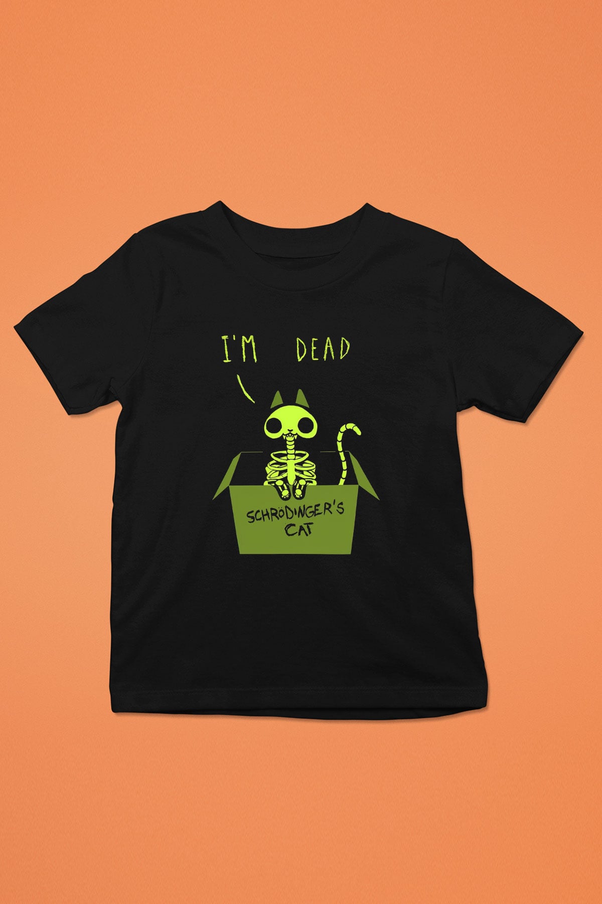 Schrödingerin Kedisi İskelet Baskılı Unisex Siyah Çocuk Tişörtü - Tshirt