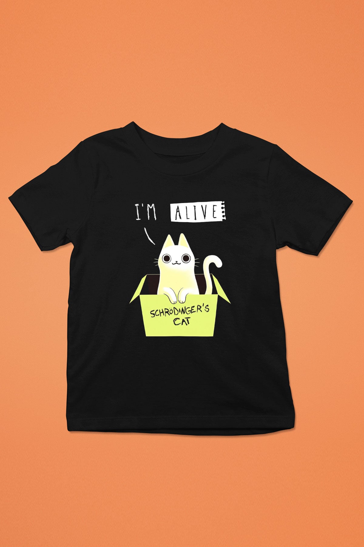 Schrödingerin Kedisi Kutu Baskılı Unisex Siyah Çocuk Tişörtü - Tshirt