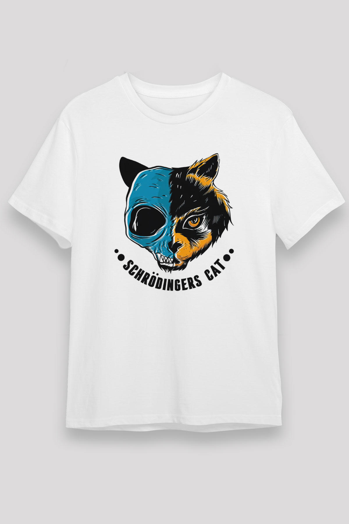 Schrödingerin Kedisi Ölü-Diri Baskılı Unisex Beyaz Tişört - Tshirt