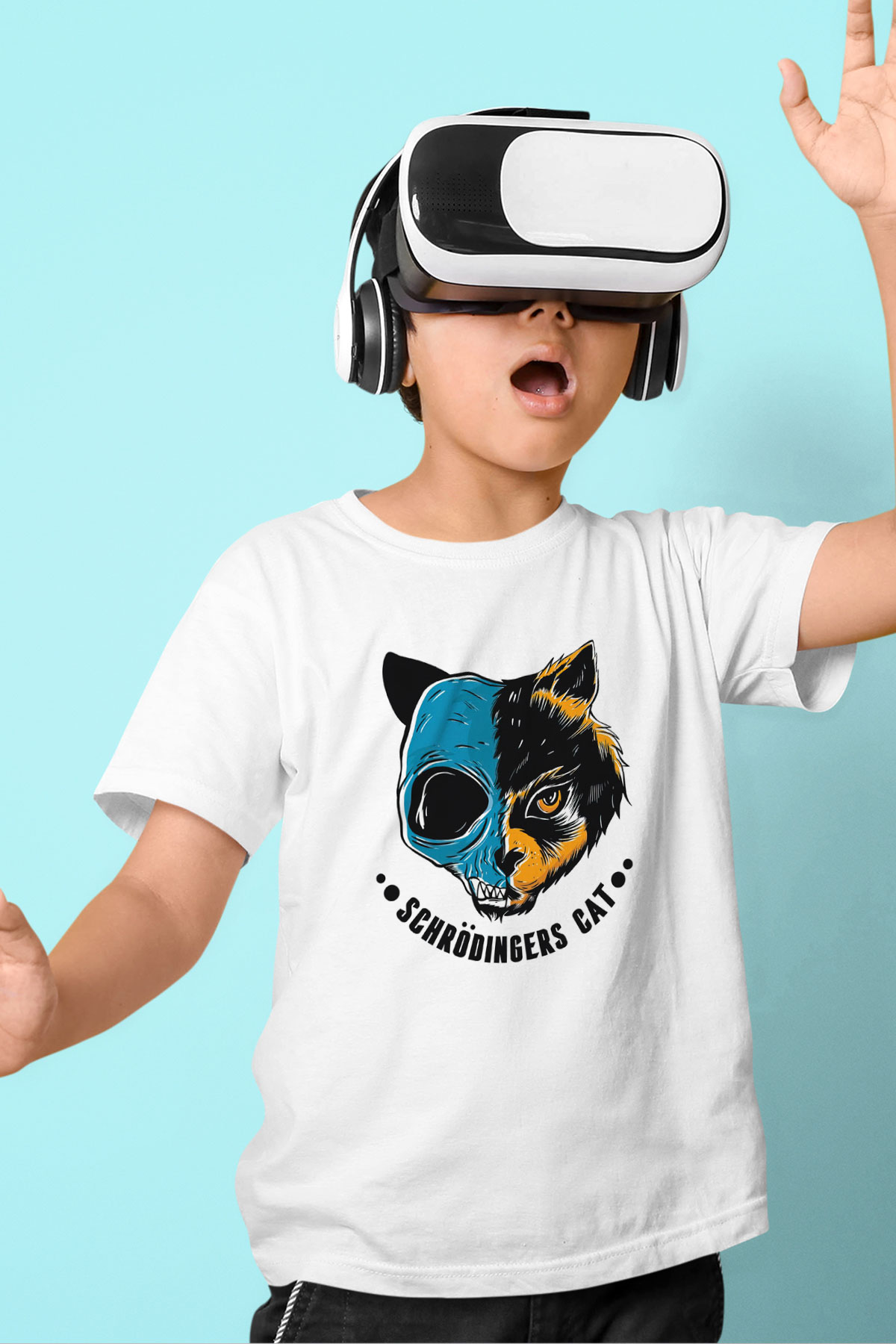 Schrödingerin Kedisi Ölü-Diri Baskılı Unisex Beyaz Çocuk Tişörtü - Tshirt