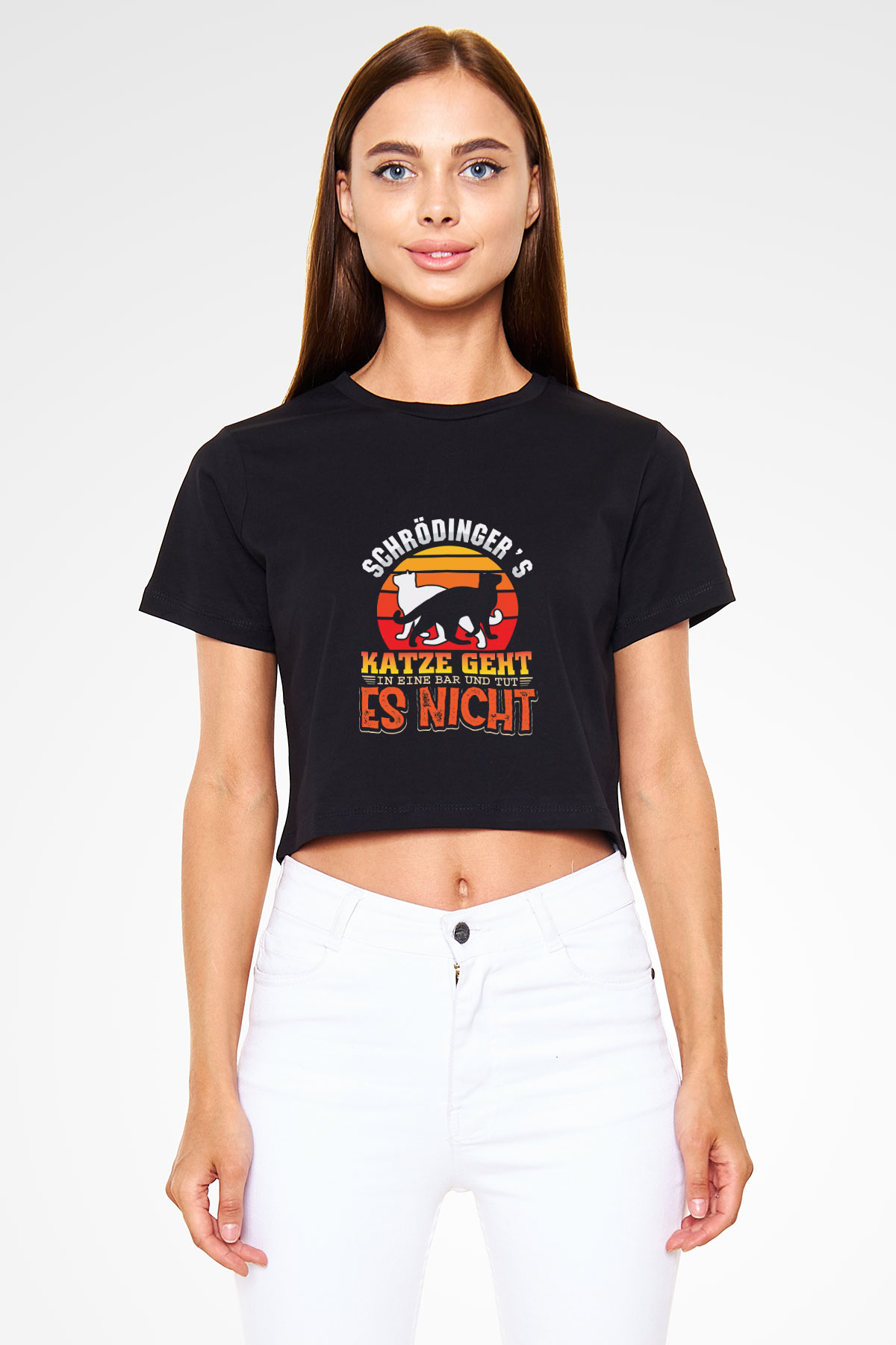 Schrödingerin Kedisi Renkli Baskılı Crop Top Kadın Tİşört - Tshirt