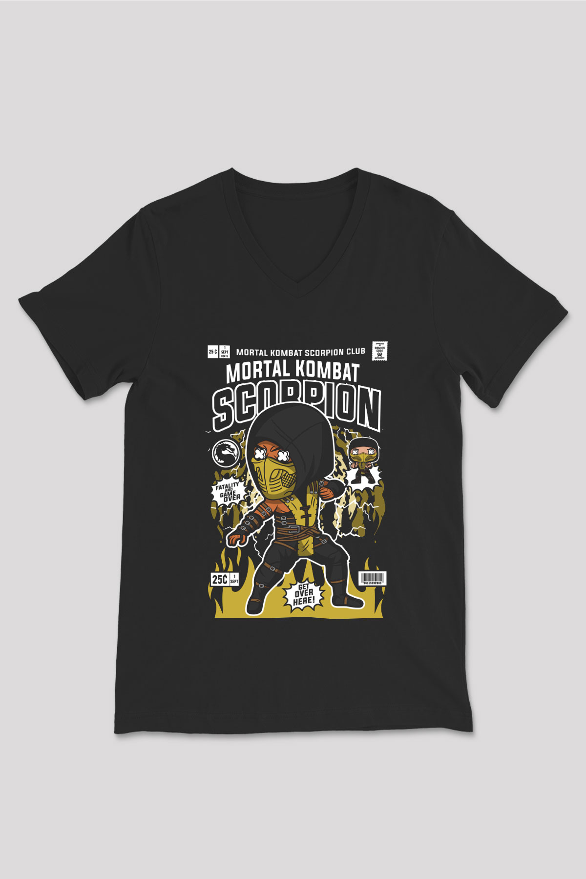 Scorpion Baskılı Unisex Siyah V Yaka Tişört