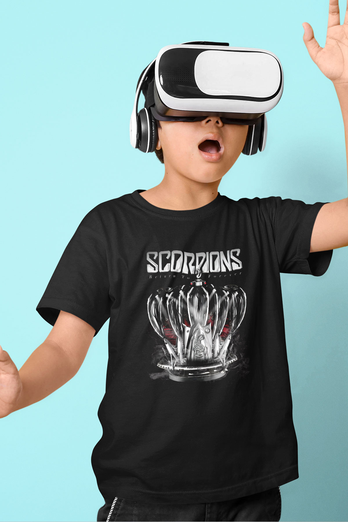 Scorpions Baskılı Siyah Unisex Çocuk Tişört