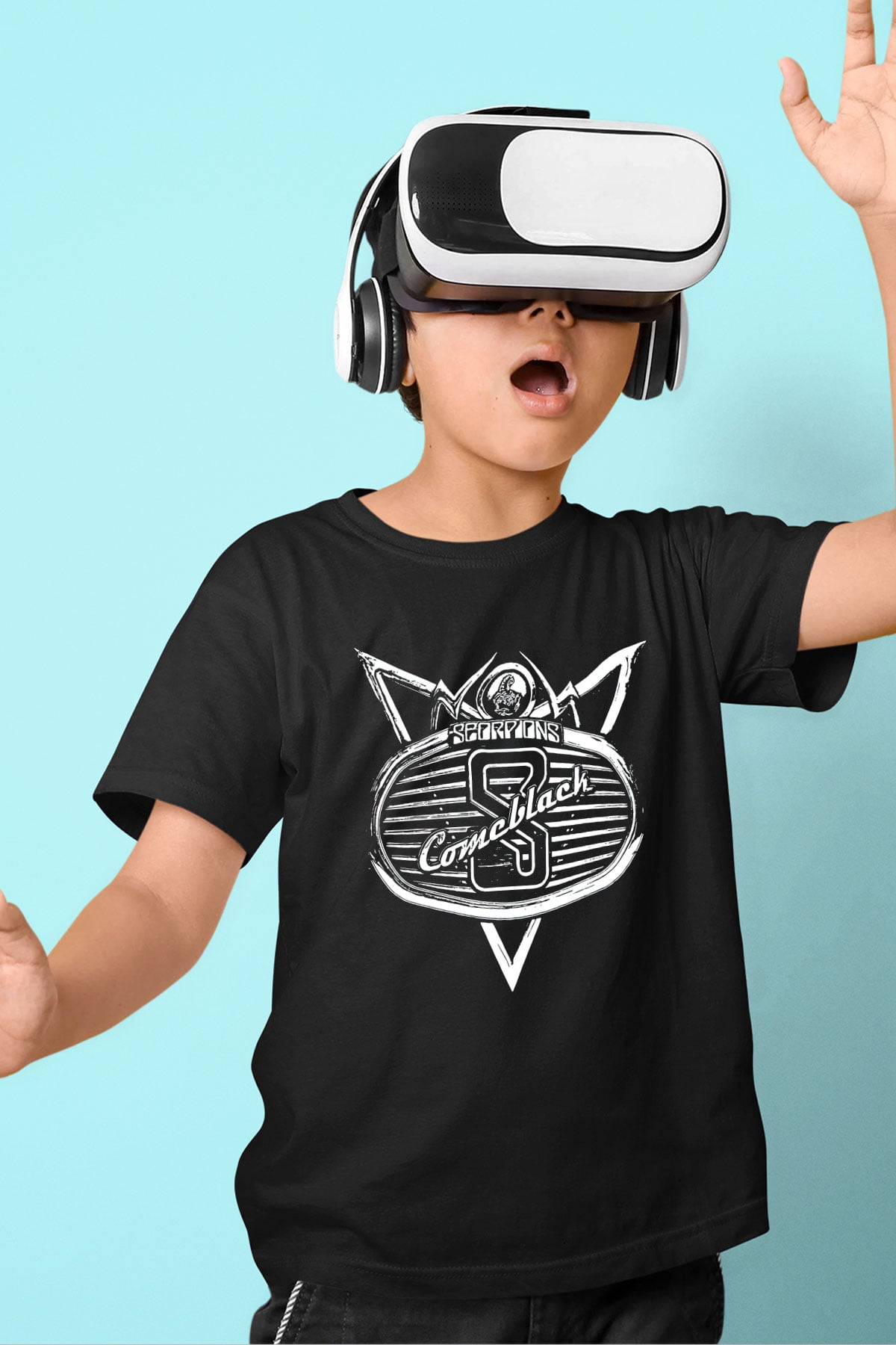 Scorpions Baskılı Siyah Unisex Çocuk Tişört