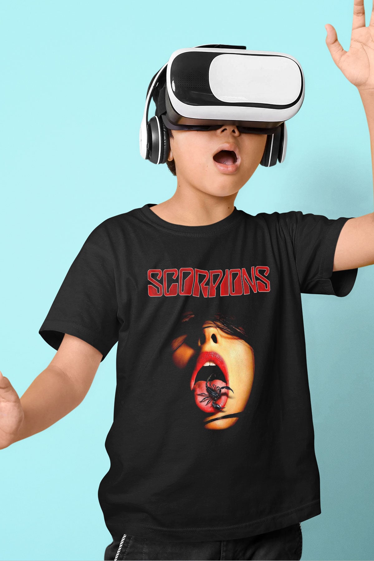 Scorpions Baskılı Siyah Unisex Çocuk Tişört