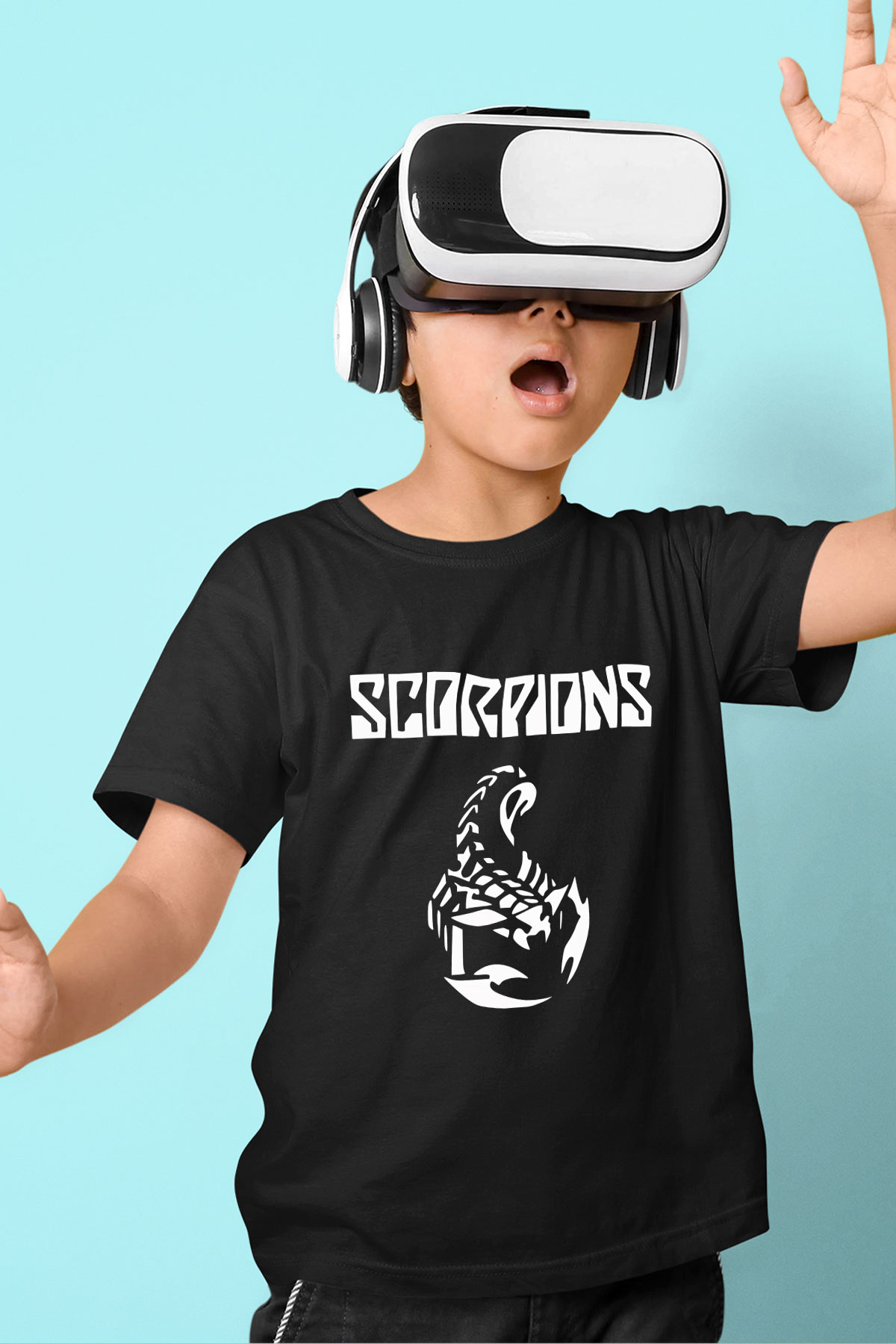 Scorpions Baskılı Siyah Unisex Çocuk Tişört