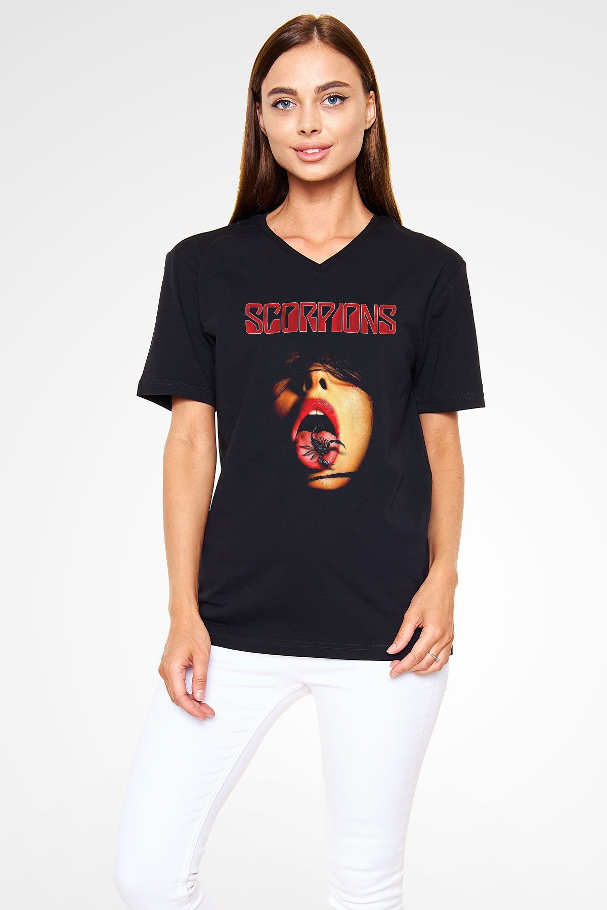 Scorpions Siyah Unisex V Yaka Tişört T-Shirt