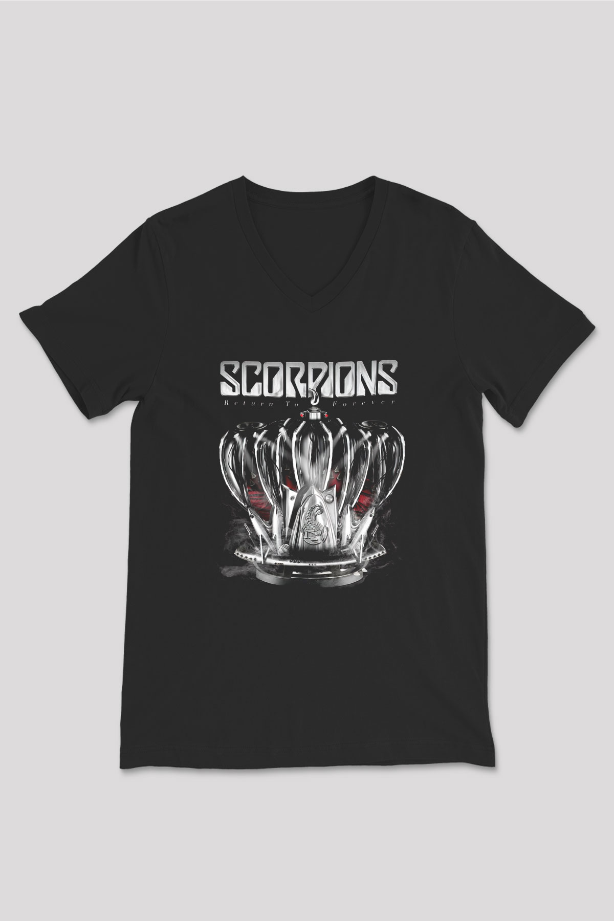 Scorpions Siyah Unisex V Yaka Tişört T-Shirt