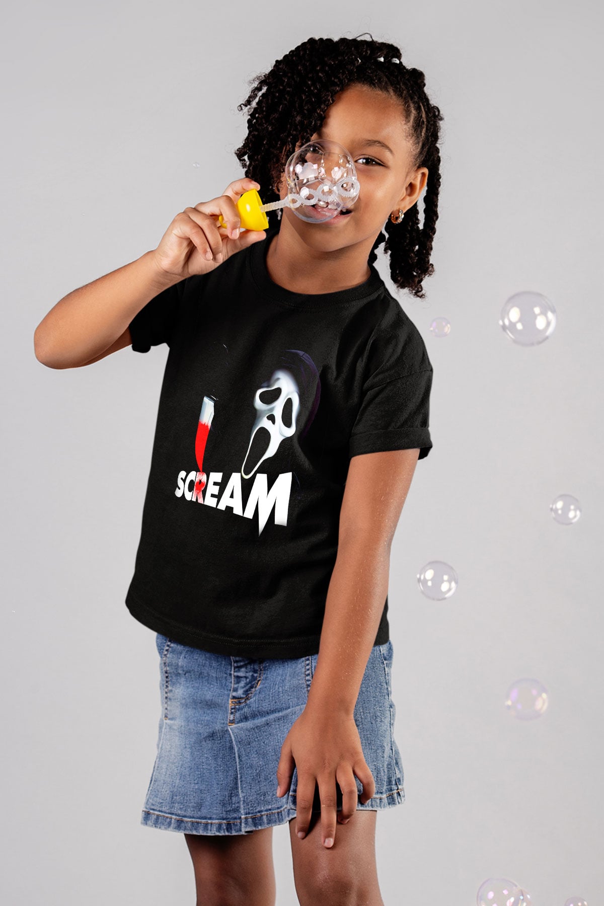 Scream Baskılı Siyah Unisex Çocuk Tişört