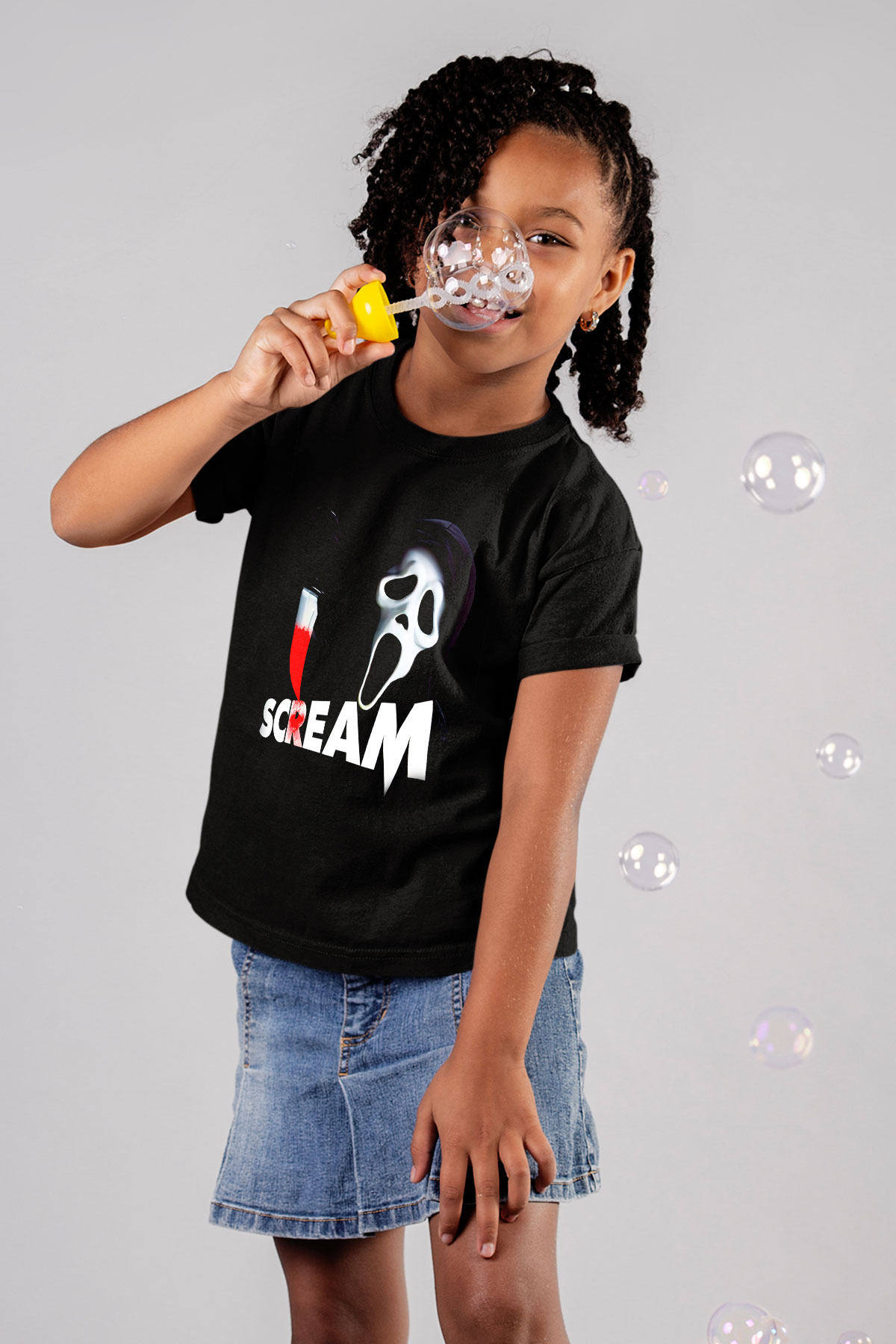 Scream Baskılı Siyah Unisex Çocuk Tişört