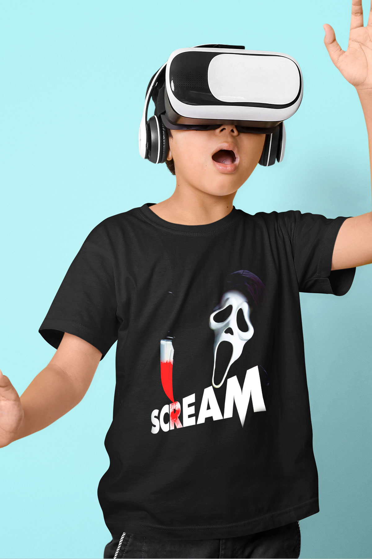 Scream Baskılı Siyah Unisex Çocuk Tişört
