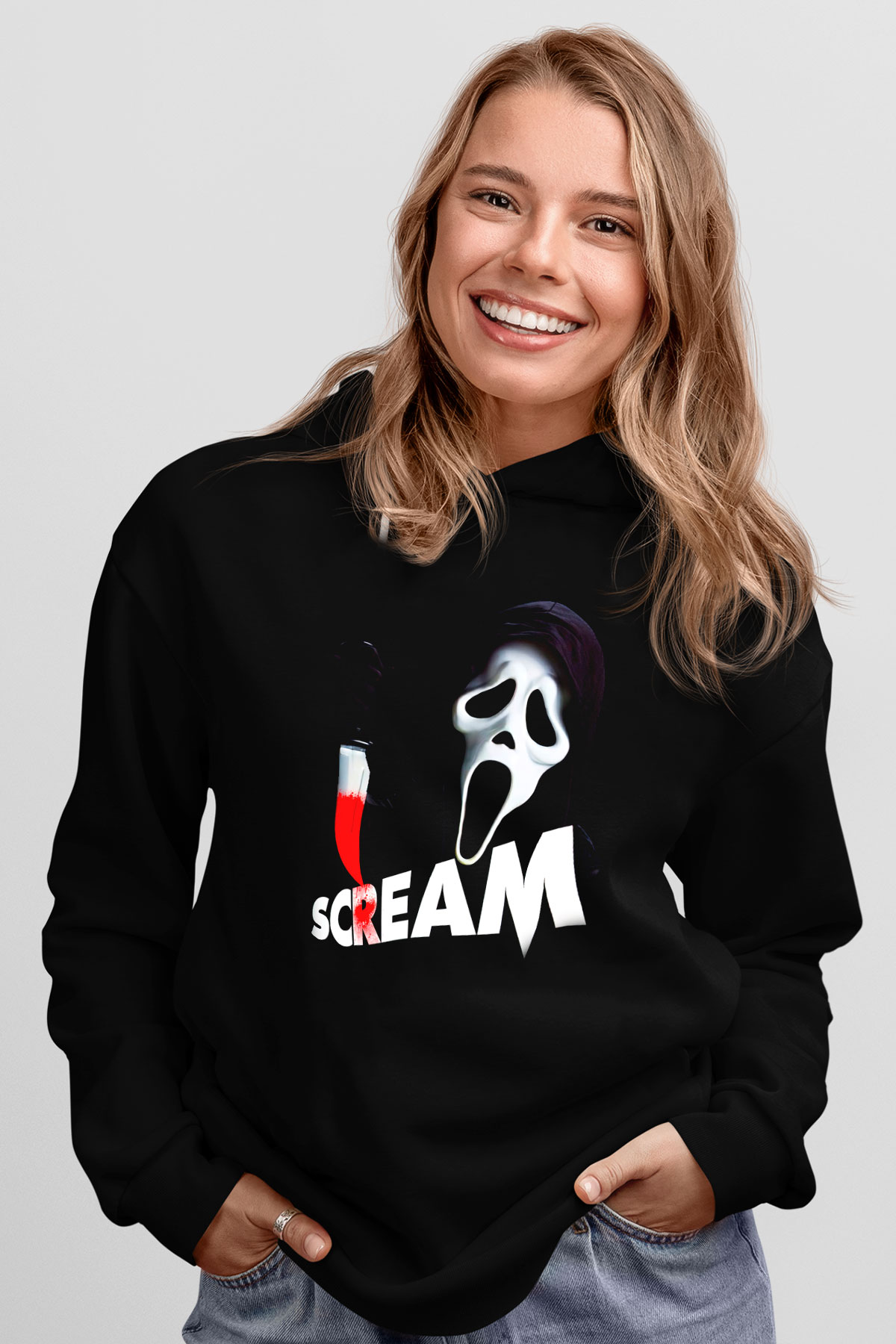 Scream Siyah Unisex Kapşonlu Sweatshirt