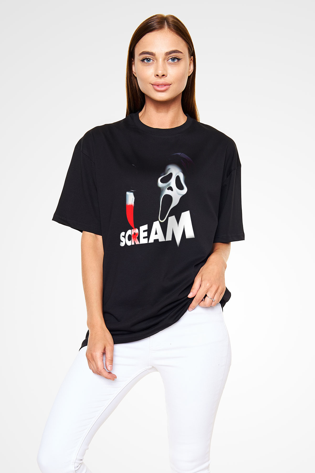 Scream Siyah Unisex Oversize Tişört T-Shirt
