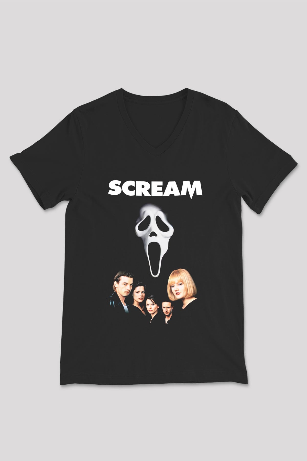 Scream Siyah Unisex V Yaka Tişört T-Shirt