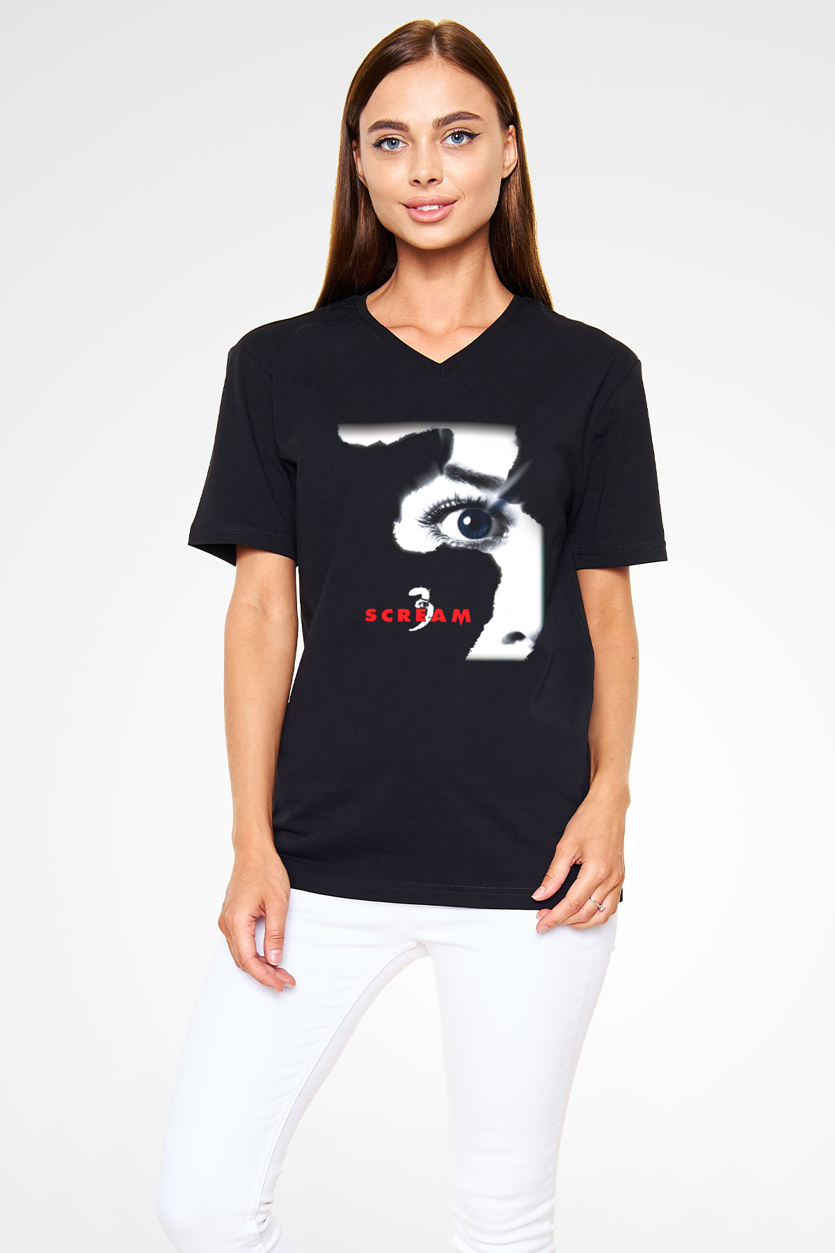 Scream Siyah Unisex V Yaka Tişört T-Shirt