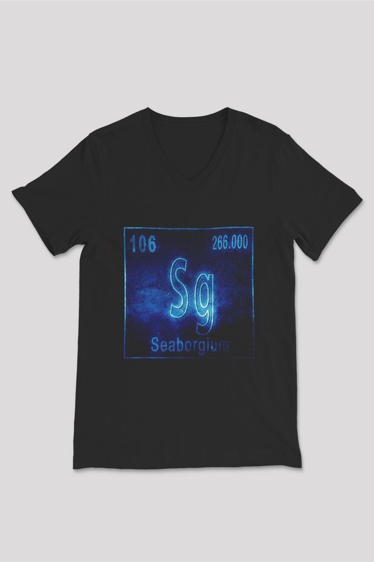 Seaborgiyum Atom Numarası Baskılı Unisex Siyah V Yaka Tişört