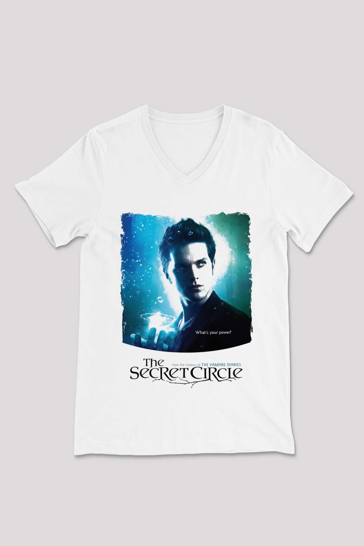 Secret Circle Beyaz Unisex V Yaka Tişört