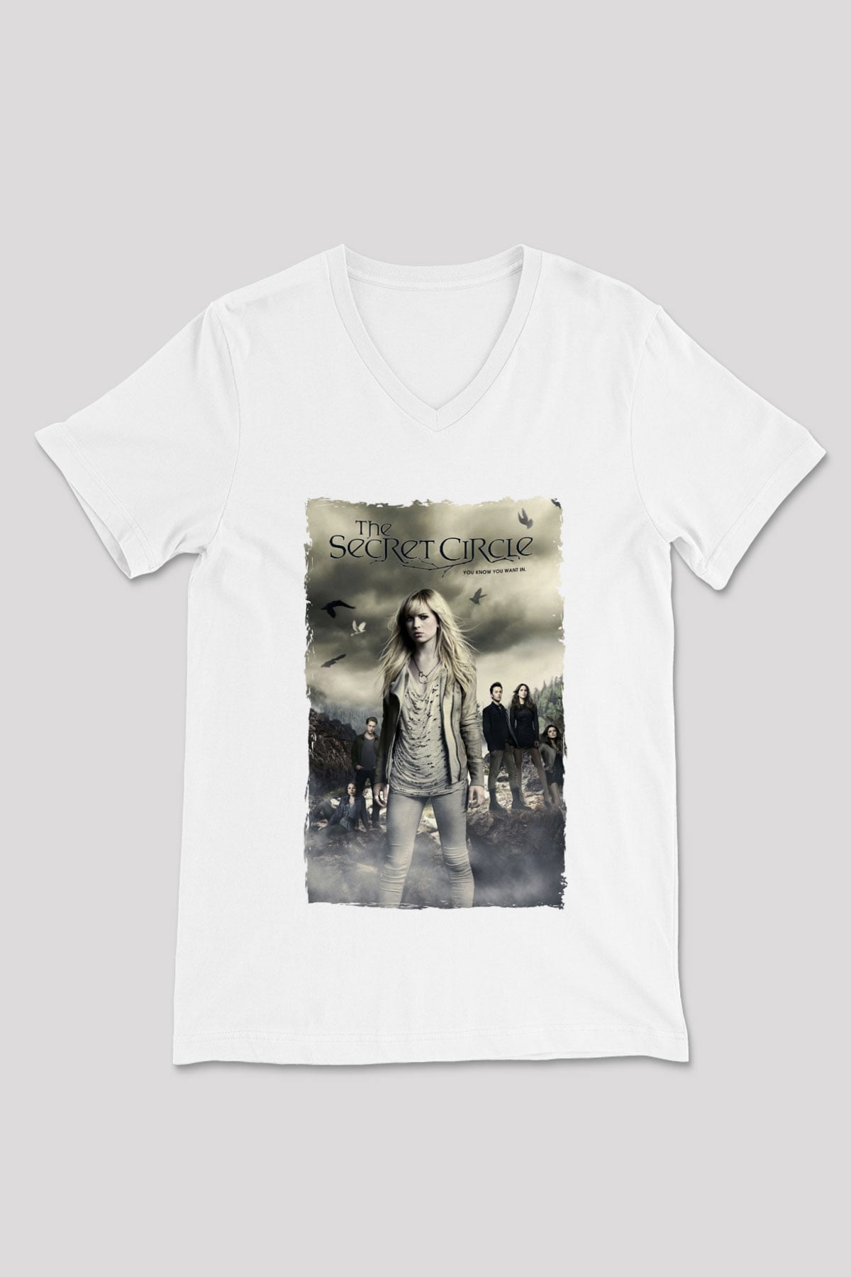Secret Circle Beyaz Unisex V Yaka Tişört