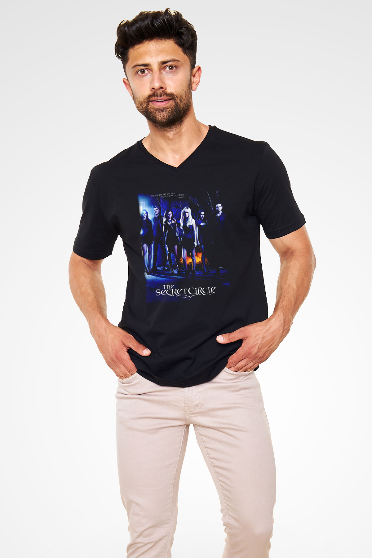 Secret Circle Siyah Unisex V Yaka Tişört