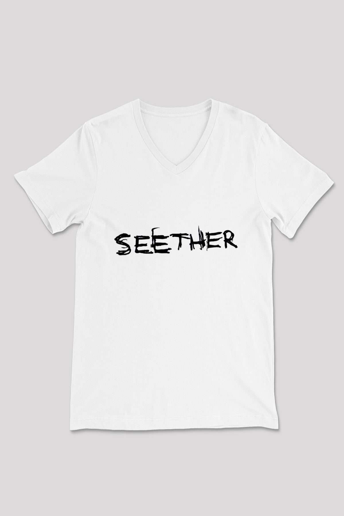 Seether Beyaz Unisex V Yaka Tişört T-Shirt