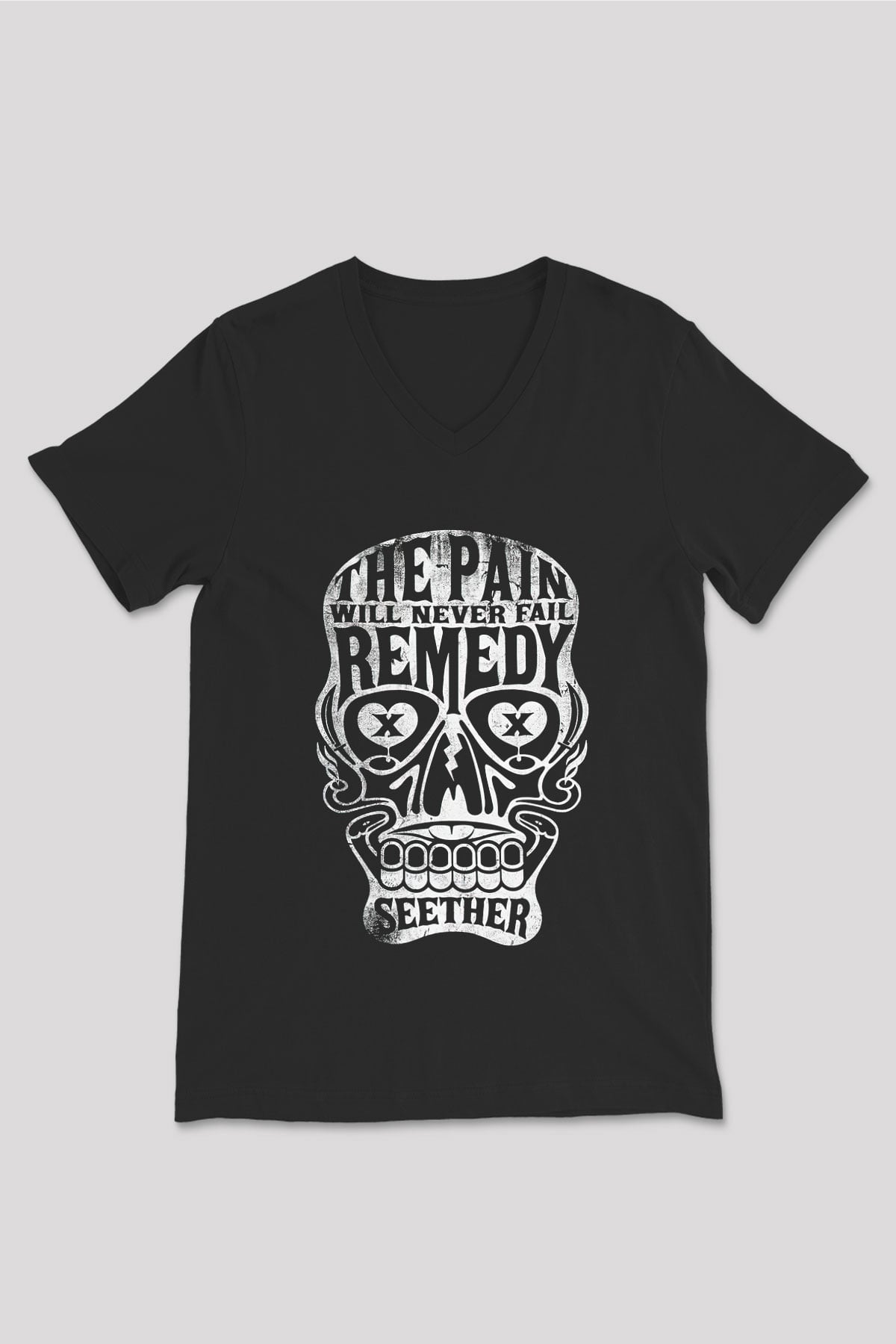 Seether Siyah Unisex V Yaka Tişört T-Shirt