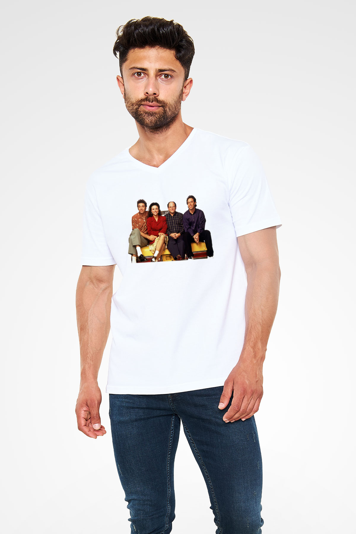 Seinfeld Beyaz Unisex V Yaka Tişört T-Shirt
