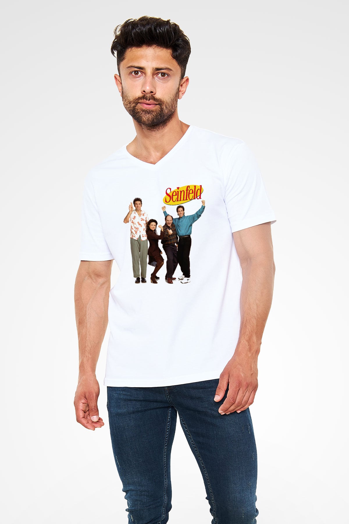 Seinfeld Beyaz Unisex V Yaka Tişört T-Shirt