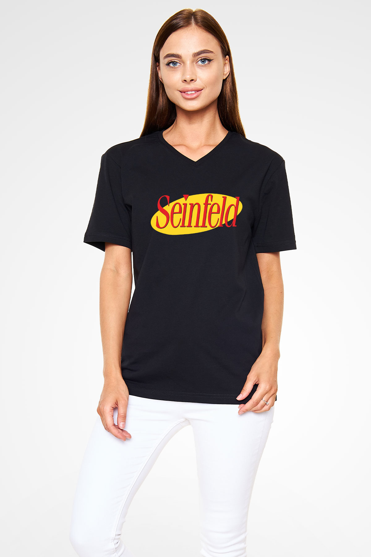 Seinfeld Siyah Unisex V Yaka Tişört T-Shirt