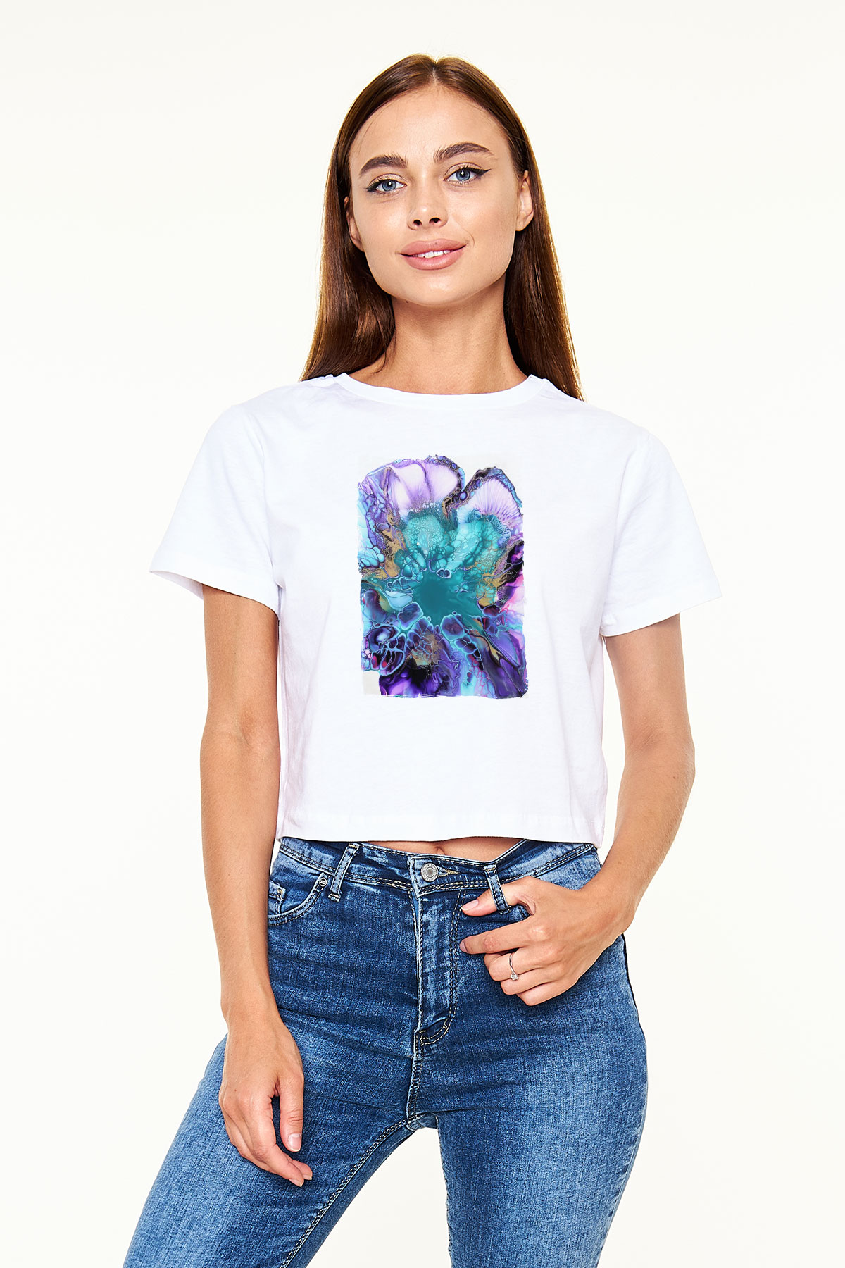 Şekil Beyaz  Crop Top Tişört