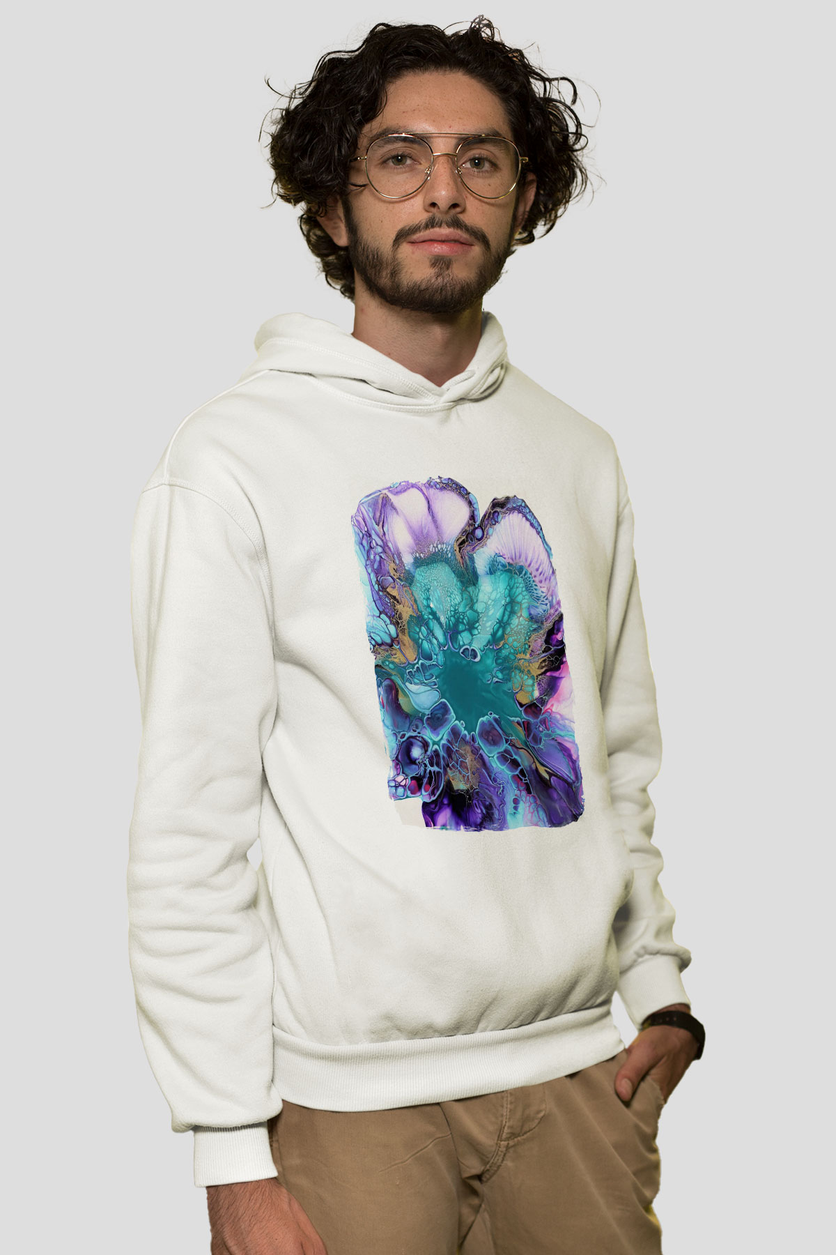 Şekil Beyaz Unisex Hoodie