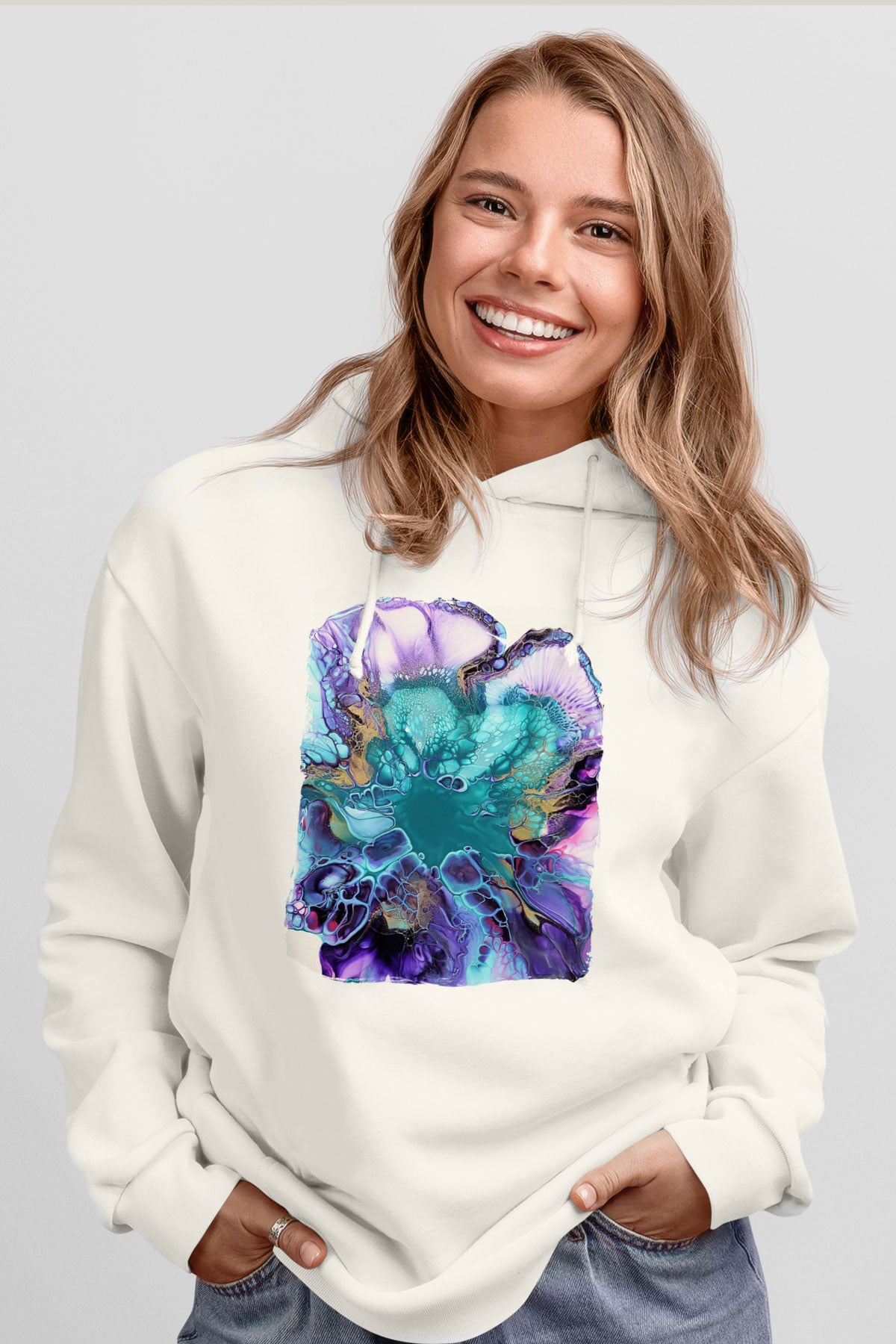 Şekil Beyaz Unisex Hoodie