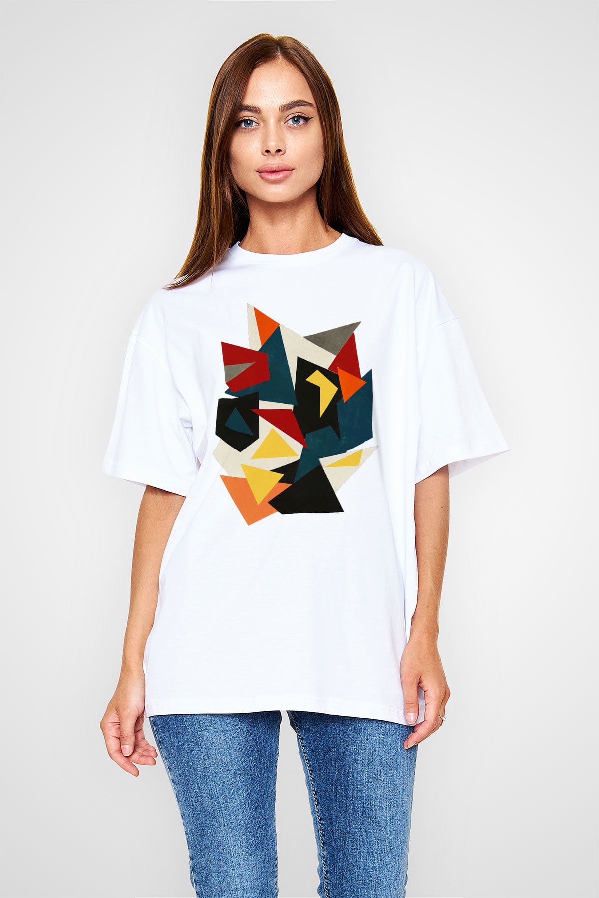 Şekil Beyaz Unisex Oversize Tişört T-Shirt
