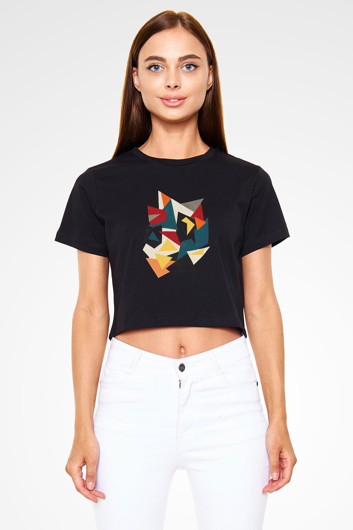Şekil Siyah Crop Top Tişört