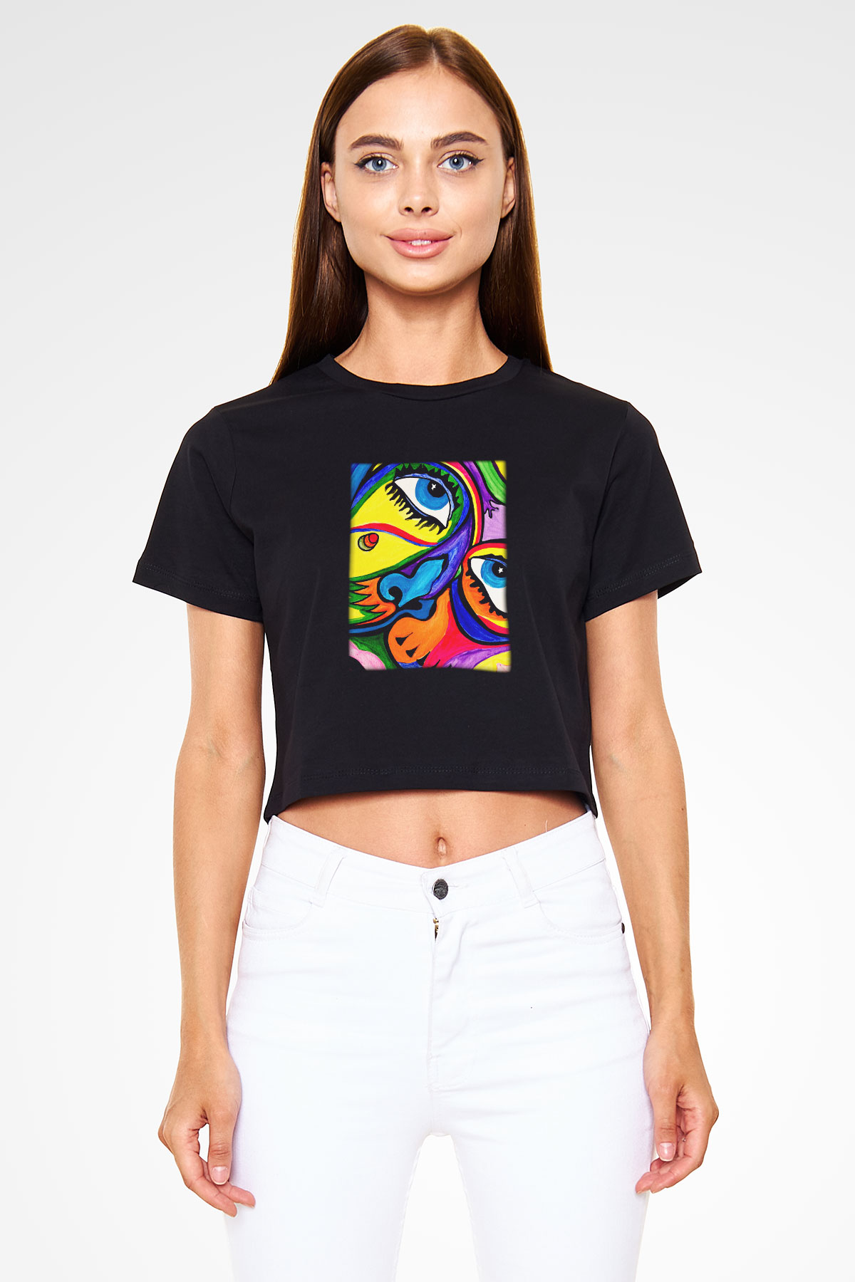 Şekil Siyah Crop Top Tişört